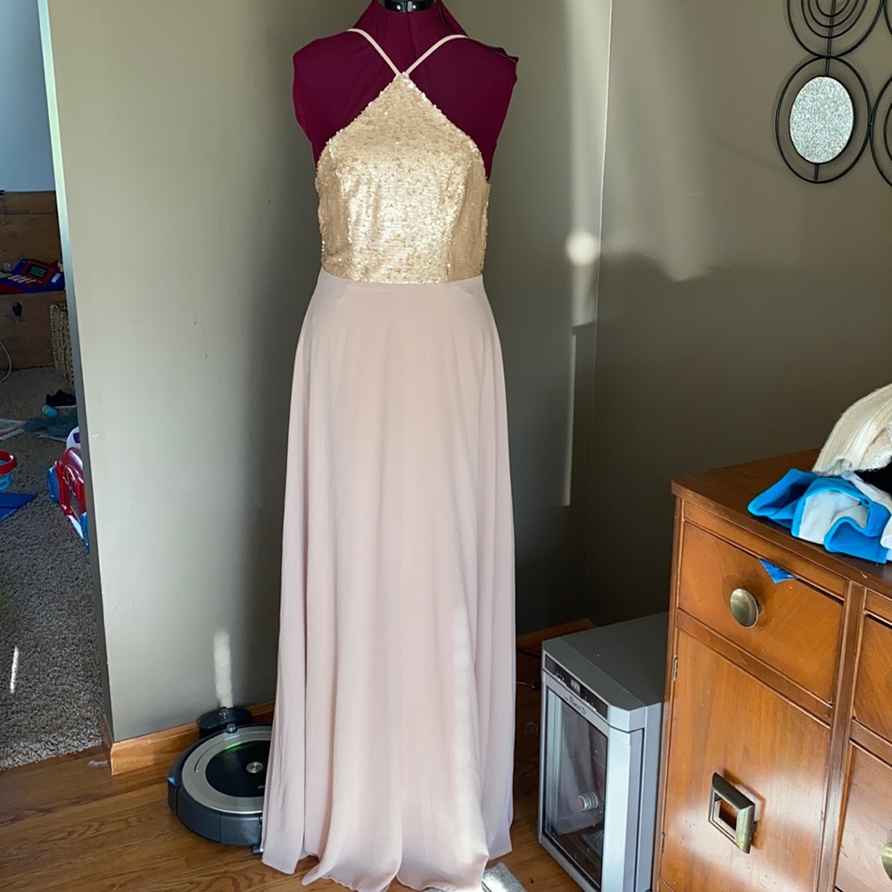 Lulu’s Blush Pink Long Dress with Sequins on the Bodice (Size M)